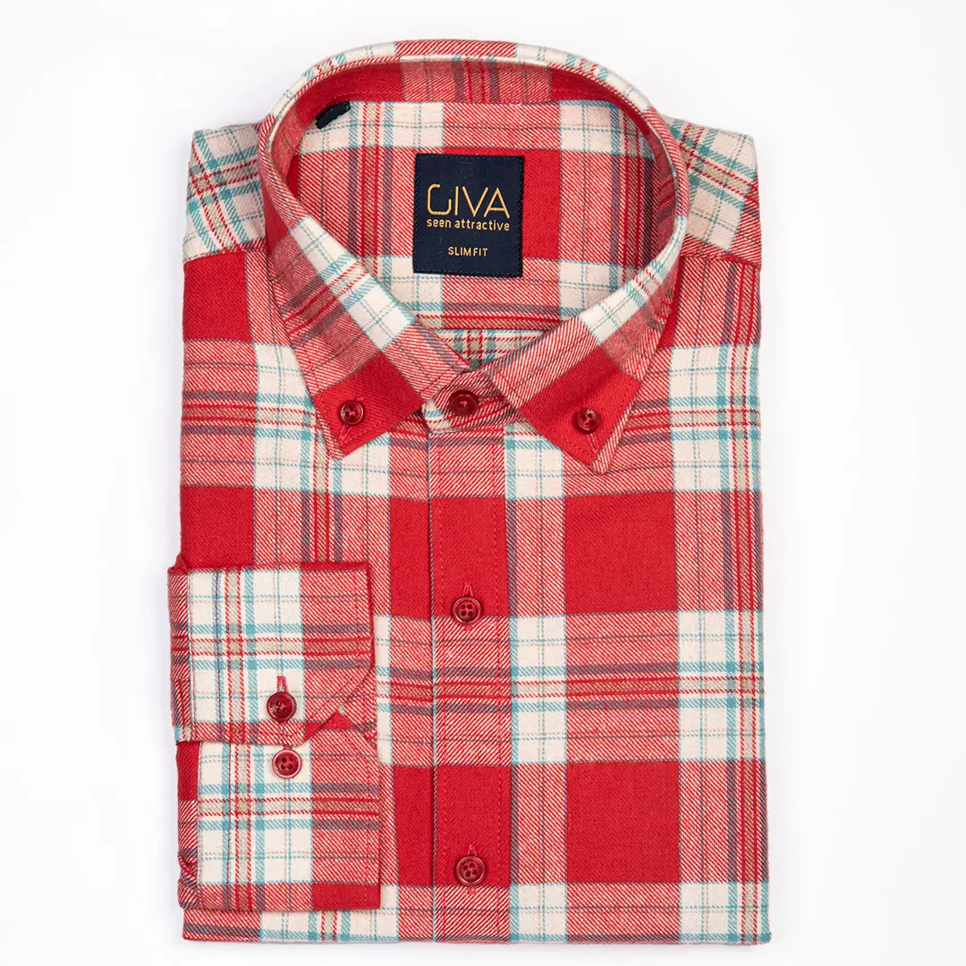 پیراهن پشمی مردانه یقه کراواتی و دکمه دار - Thumbnail 1